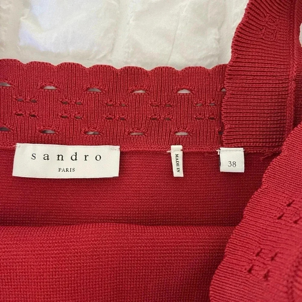 Sandro burgundy Alyson pointelle stretch knit mini dress - Picture 9 of 13